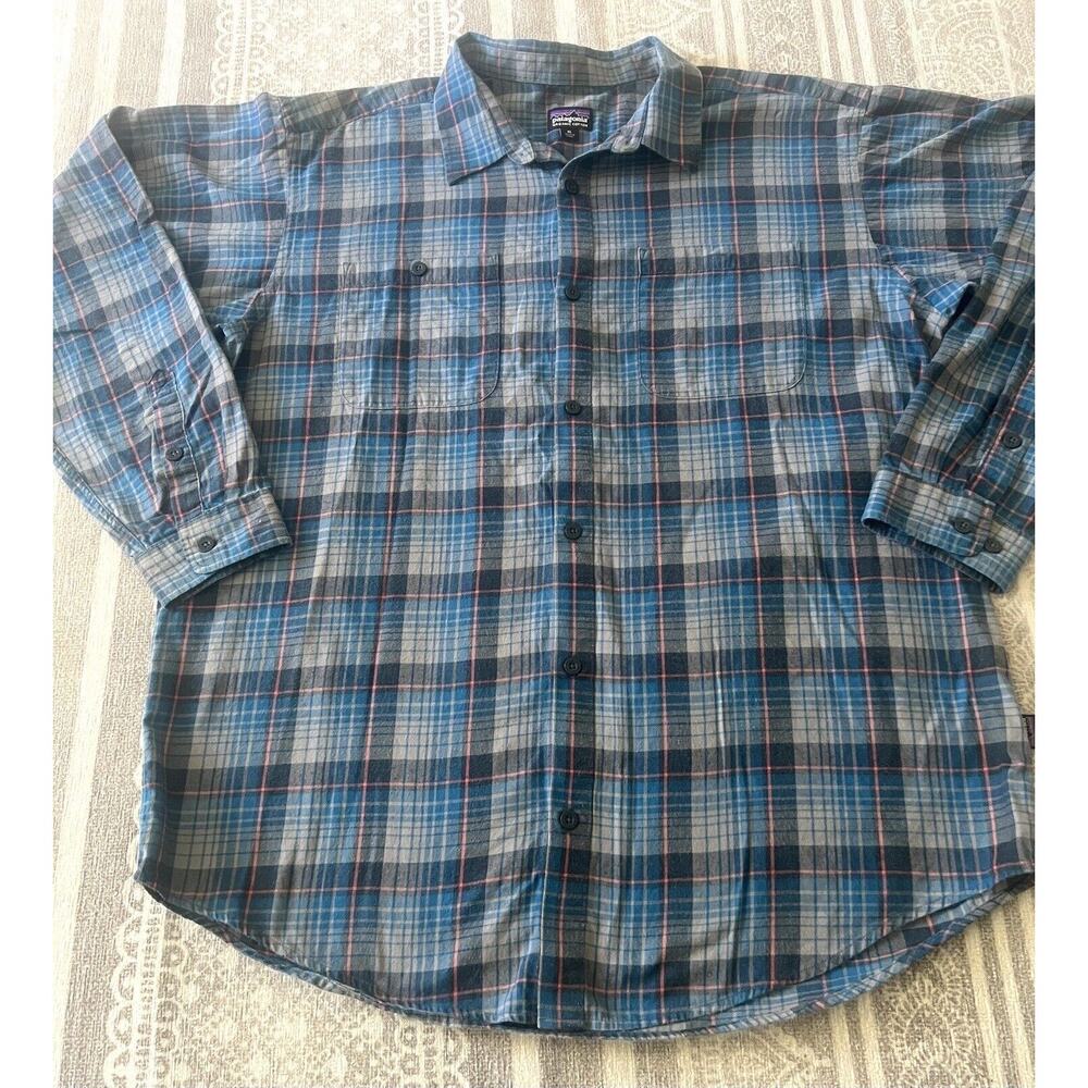 PATAGONIA Vintage Blue Plaid Flannel Button Down Organic Cotton Shirt - Picture 2 of 7